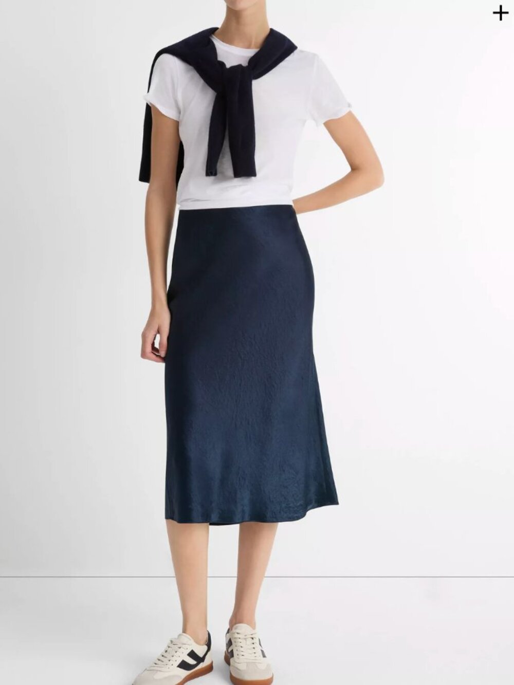 Vince Satin Midi Slip Skirt in Navy